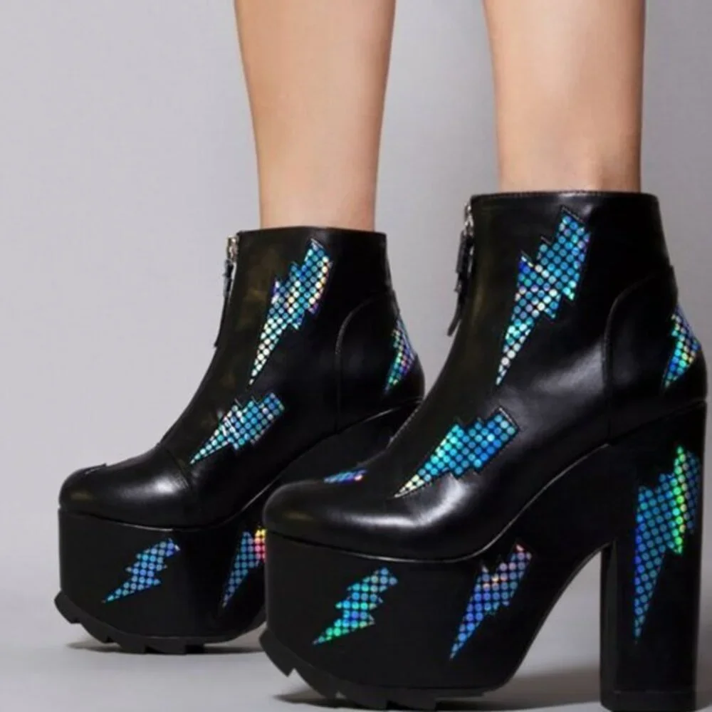 🖤 YRU Blue Lightning Platform Boots Size 6